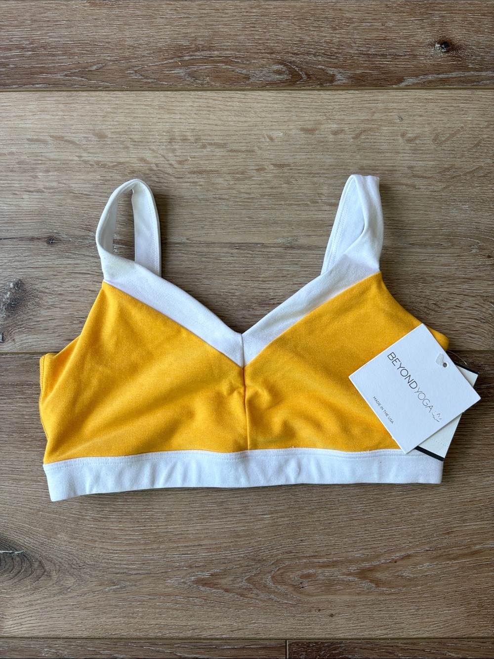 Beyond Yoga Yellow and White V-Neck Sports Bralette